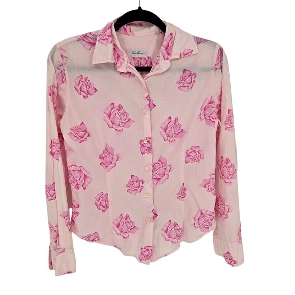 Robert Friedman womens size medium pink floral button up long sleeve cotton - Picture 1 of 9
